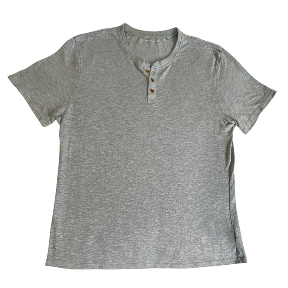Lucky Brand Henley T Shirt Gray Short Sleeve Mens Size XL